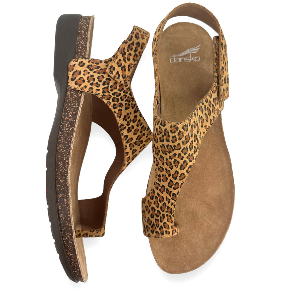 Dansko Leopard Print Suede T-Strap Sandals